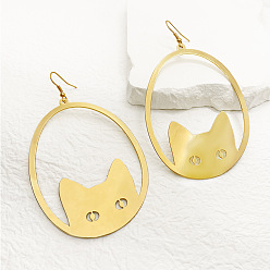 Cat Shape 201 из нержавеющей стали болтаться серьги, золотые, форма кошки, 95x58 мм