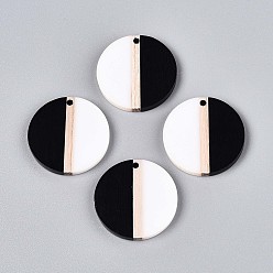 Черный Кулоны из непрозрачной смолы и дерева, плоско-круглые, два тона, чёрные, 28.1x3.8 мм, отверстие : 2 мм