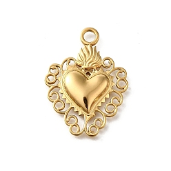 Настоящее золото 18K 304 подвески из нержавеющей стали, очарование священного сердца, реальный 18 k позолоченный, 35x26x3.5 мм, отверстие : 3.5 мм