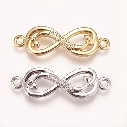 Mixed Color Brass Micro Pave Cubic Zirconia Links, Double Infinity, Clear, Mixed Color, 9x29x3mm, Hole: 1.5mm