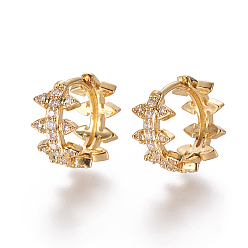 Золотой Серьги-кольца из латуни с микро-паве из фианита, форма венок из листьев, прозрачные, золотые, 14.5~15x7.5 мм , штифт: 0.9x1.2 мм