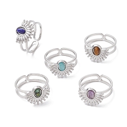 Нержавеющая Сталь Цвет Натуральный белый нефрит, аметист, лазурит и тигровый глаз 7 африканское бирюзовое кольцо, 304 манжета из нержавеющей стали для защиты от солнечных лучей для женщин, цвет нержавеющей стали, внутренний диаметр: регулируемый