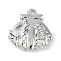 Платина Латунные микро проложить кубического циркония прелести, без кадмия, без никеля и без свинца, формы раковины, платина, 12.5x11.5x4 мм, отверстие : 1 мм