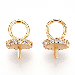 Настоящее золото 18K Латунные микропейв прозрачные кубические циркониевые шпильки, держатели чашки, за половину пробурено бисера, реальный 18 k позолоченный, 12.5x8 мм, отверстие : 4.5 мм, штифты : 1 мм