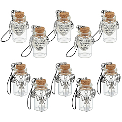 Clear 10Pcs 2 Styles Transparent Glass Empty Bottles, with Alloy Pendants, Clear, 50mm, 5pcs/style