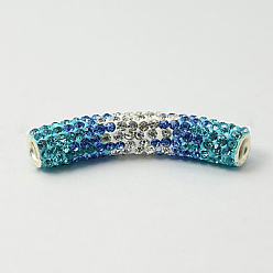 Синий Циркон Полимерная глина бисера горный хрусталь трубки, класс А, с двойными ядрами латуни, трубка, серебряный цвет гальваническим, синий циркон, 47x9 мм, отверстие : 4 мм