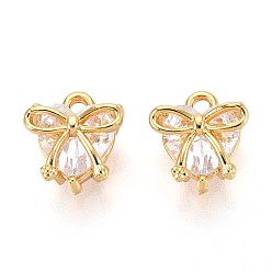 Настоящее золото 18K Латунные микро проложить кубического циркония прелести, сердце и лук, долговечный, без никеля , реальный 18 k позолоченный, 10x8.5x6 мм, отверстие : 1.2~1.4 мм