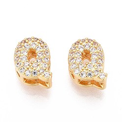 Letter Q Латунные микропаве из прозрачного кубического циркония, буквы, без никеля , Буква Q, 8x6.5x5 мм, отверстие : 3 мм