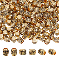 Античное Золото 150шт. бусины из европейского сплава в тибетском стиле, бусины с большим отверстием, баррель, античное золото , 9x7.8 мм, отверстие : 4.1 мм