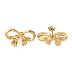 Настоящее золото 18K Ионное покрытие (ip) 304 серьги-гвоздики из нержавеющей стали в форме банта, реальный 18 k позолоченный, 16x28 мм