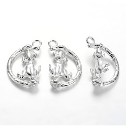 Silver Alloy Puppy Pendants, Half Ring with Dog, Rotatable Pendants, Cadmium Free & Lead Free, Silver Color Plated, 25x14x5mm, Hole: 2.5mm, 150pcs/bag