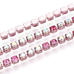 Розовый Железо горный хрусталь чашка цепи, с катушкой, светло-розовый, 2x2x2 мм, около 30.00 футов (9.14 м) / рулон