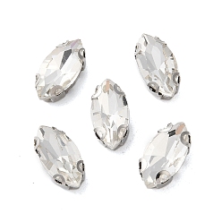 Прозрачный Конский глаз пришить стразами, многожильных ссылки, стекло горный хрусталь, с настройками зубцов из нержавеющей стали, аксессуары для одежды, граненые, прозрачные, 10x5x3.8~4 мм, отверстие : 0.9 мм