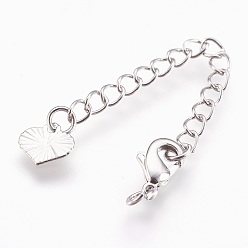 Платина Латунный удлинитель цепи, с карабин-лобстерами , без кадмия, без никеля и без свинца, долговечный, сердце, платина, 69x3 мм, отверстия: 2.5 мм, застежки: 10x6x3 мм