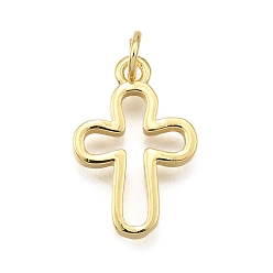Настоящее золото 18K Латунные подвески, полый крест, стойки покрытие, долговечный, без свинца и без кадмия, с целью перехода в кольце, реальный 18 k позолоченный, 18x12x2 мм, отверстие : 3 мм