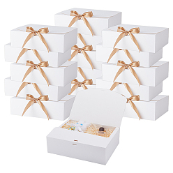 Белый Картонные подарочные коробки с лентой из золотарника, прямоугольные, белые, 27x22x8 см