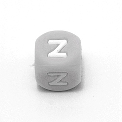 Letter Z Silicone Alphabet Beads for Bracelet or Necklace Making, Letter Style, Gray Cube, Letter.Z, 12x12x12mm, Hole: 3mm