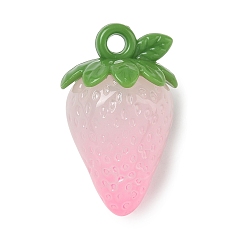 Pearl Pink Luminous Acrylic Pendants, Imitation Jelly, Strawberry Charms, Glow in the Dark, Pearl Pink, 33.5x20x18.5mm, Hole: 3.2mm