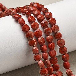 Красный Камень Нити синтетических бусин из красной яшмы, граненый квадратный разрез, плоско-круглые, 6~7.5x4 мм, отверстие : 1 мм, около 64~66 шт / нитка, 15.16~15.63 дюйм (38.5~39.7 см)