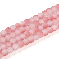Светло-Коралловый Стеклянные бусины кракле, круглые, два тона, матовые, свет коралловый, 4~4.5x3~4 мм, отверстие : 0.9 мм, около 215~221 шт / нитка, 30.31~31.50 дюйм (77~80 см)