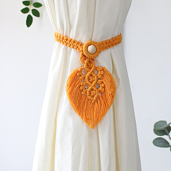 Dark Orange Handmade Macrame Leaf Curtain Tiebacks, Wooden Bead Clutch Curtain Holdback, for Home Wall Drapes Window Decoration, Dark Orange, 400x130mm