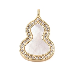 Real 18K Gold Plated Brass Micro Pave Clear Cubic Zirconia Pendants, with Shell, Cadmium Free & Lead Free, Gourd, Real 18K Gold Plated, 21x13.5x2.5mm, Hole: 2x1.4mm
