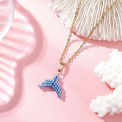 Васильковый Подвеска в виде хвоста русалки из бисера Miyuki Delica 304 Женские ожерелья из нержавеющей стали с цепочкой, золотые, васильковый, 17.80 дюйм (45.2 см)