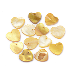 Gold Sprühfarbe Süßwasser Shell Charme, Herz, Gold, 13~14x13~14x1.5~2 mm, Bohrung: 1 mm