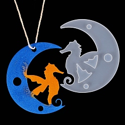 Sea Horse Большой кулон в форме животного на полумесяце своими руками, силуэт, силиконовые формы, формы для литья смолы, для уф-смолы, изготовление ювелирных изделий из эпоксидной смолы, модель морской лошади, 120x96x4 мм, отверстие : 7 мм