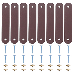 Coconut Brown 8Pcs PU Leather Cabinet Door Drawer Handle Strap, with 16Pcs Alloy Screw, Coconut Brown, 141x25x2.5mm