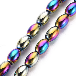 Rainbow Plated Electroplate Opaque Glass Beads Strands, Oval, Purple Plated, 6.5x4.5mm, Hole: 1mm, about 60~65pcs/strand, 15.16~15.94 inch(38.5cm~40.5cm)