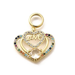 Настоящее золото 18K Стойка металлическая латунная микропрофилированная кубическая циркония подвески, долговечный, без свинца и без кадмия, сердце прелести, реальный 18 k позолоченный, 20x23x5 мм, отверстие : 6.5 мм