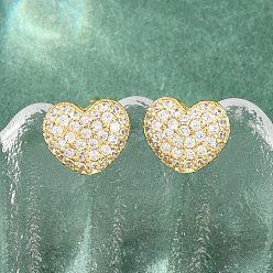 Real 16K Gold Plated Brass Micro Pave Clear Cubic Zirconia Stud Earrings, Pave Cluster Earring, Lead Free & Cadmium Free, Long-Lasting Plated, Rack Plating, Real 16K Gold Plated, 7.5x9mm