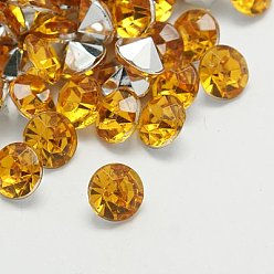 Золотистый Имитация taiwan акриловый горный хрусталь указал назад кабошоны, граненые, алмаз, золотые, 4.5x3 мм