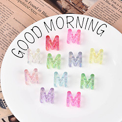 Letter M УФ-покрытие прозрачные акриловые европейские бусины, бусины с большим отверстием, разноцветные, Буква М, 21x20.5x13.5 мм, отверстие : 6 мм