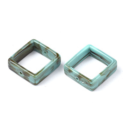 Dark Turquoise Acrylic Bead Frame, Imitation Gemstone Style, Rectangle, Dark Turquoise, 28x27x9.5mm, Hole: 1.5mm, about 160pcs/500g