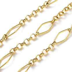 Настоящее золото 18K 304 ромб из нержавеющей стали с цепями-ролами, несварные, с катушкой, ионное покрытие (ip), реальный 18 k позолоченный, 15x6.5x1 мм, Интервал: 26.5 мм, около 32.81 футов (10 м) / рулон