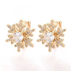 Настоящее золото 18K Латунные серьги-манжеты из прозрачного кубического циркония, реальный 18 k позолоченный, 16.5x16x15 мм