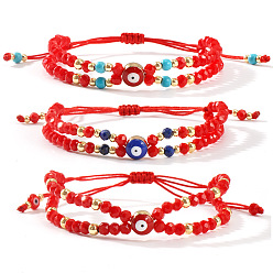 Glass 3шт. браслеты из многослойных плетеных бусин из стекла, натурального лазурита и синтетической бирюзы в форме ронделей, эмалевые украшения от сглаза для мужчин и женщин, внутренний диаметр: 11 дюйм (28 см)
