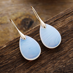 Опал Серьги-капли из латуни, с опалитом, золотые, 40x18 мм