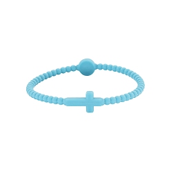 Темно-Голубой Детские силиконовые эластичные браслеты с крестом для девочек и мальчиков, глубокое синее небо, 7-5/8 дюйм (19.5 см)