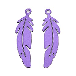 Средний Фиолетовый 430 подвеска из нержавеющей стали, окрашенная распылением, подвески в форме пера, средне фиолетовый, 22x6x0.3 мм, отверстие : 1.1 мм