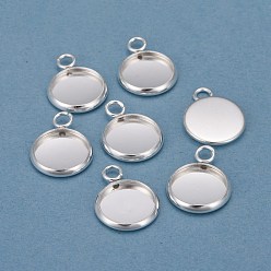 Серебро 304 Настройки кабошон из нержавеющей стали кулон, чашки безель с краями, плоско-круглые, серебряные, лоток : 10 мм, 15x12x2 мм, отверстие : 2.2 мм