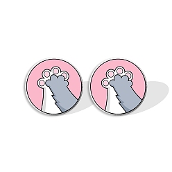 Pink Акриловые плоские круглые серьги-гвоздики с отпечатком ноги для женщин, розовые, 15 мм