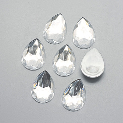 Clear Acrylic Rhinestone Flat Back Cabochons, Faceted, Bottom Silver Plated, teardrop, Clear, 14x10x3.5mm