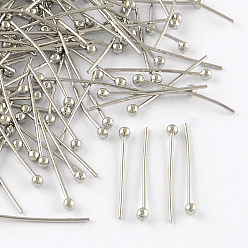 Platinum Brass Ball Head pins, Cadmium Free & Lead Free, Platinum, 25x0.5mm, 24 Gauge, Head: 2mm, about 9350pcs/bag