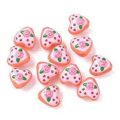 Peach Бусины из стеклянной эмали, окрашенные методом запекания, сердце с фруктами, персик, 13.5x13.5x9.5~10.5 мм, отверстие : 1.2 мм