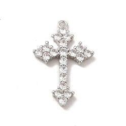 Платина Стойка металлическая латунная микропрофилированная кубическая циркония подвески, без кадмия и без свинца, долговечный, религия крест очарование, платина, 25.5x16.5x3 мм, отверстие : 1 мм