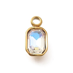 Кристалл 304 подвески из нержавеющей стали, со стразами, реальный 18 k позолоченный, ион платинт(ip), прямоугольные, кристалл, 10.5x5.5x3.5 мм, отверстие : 1.8 мм