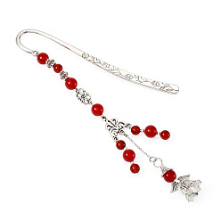 Малайский Нефрит Круглые бусины из натурального малайзийского нефрита и закладки в виде ангела из сплава, крючок закладки, 165~170 мм